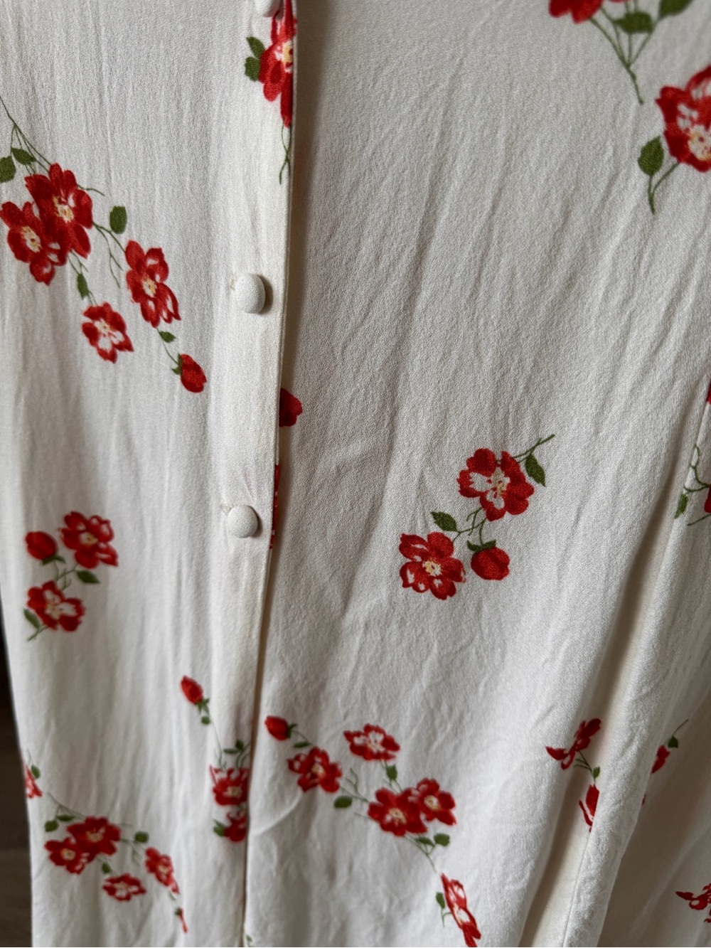 Reformation Cream Midi Dress with Red Floral Print - Picture 6 of 7